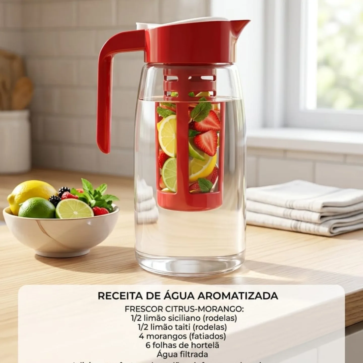 Jarra de Vidro com Infusor - 1,450L Cores:Vermelho