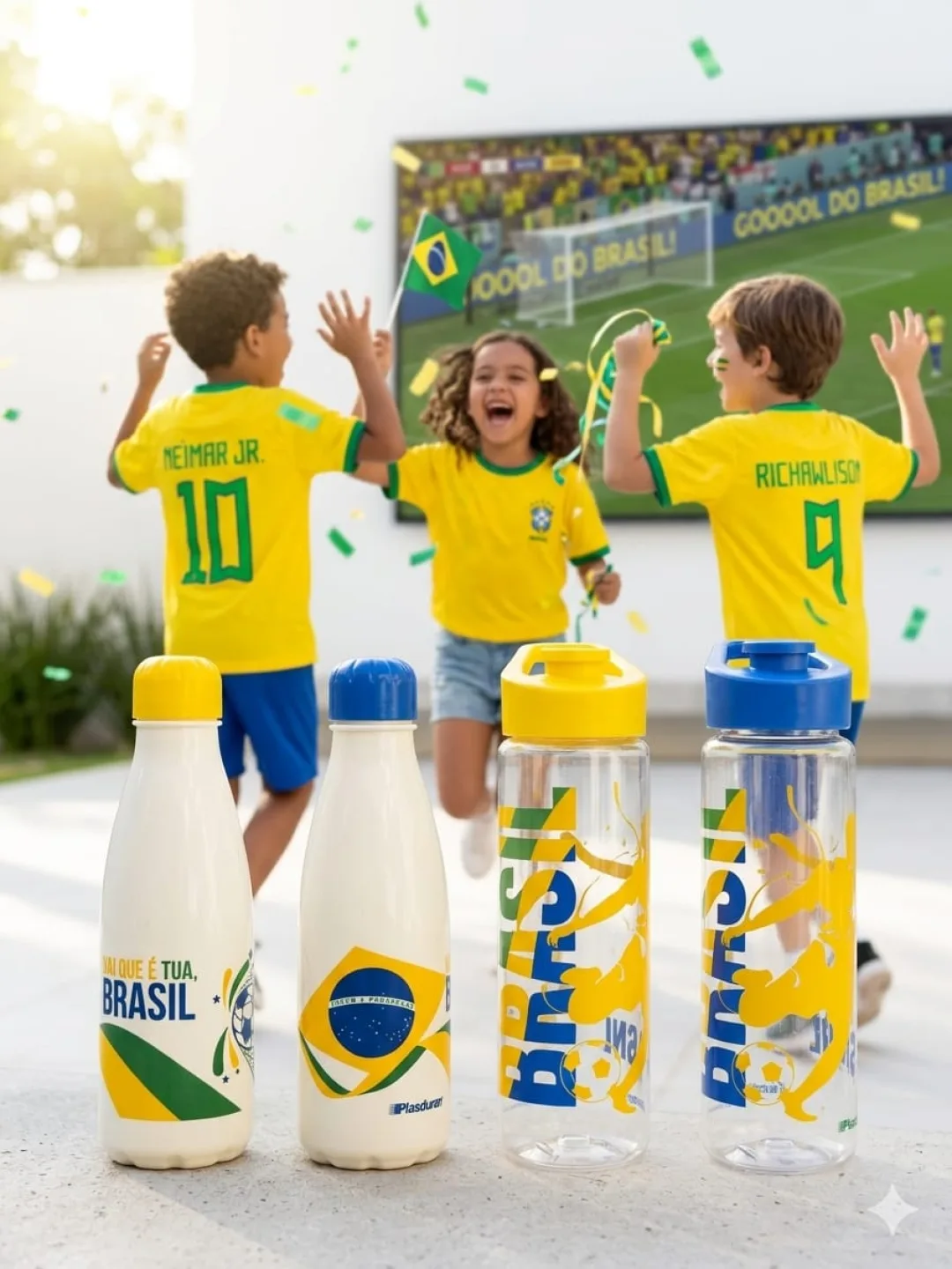 Garrafa Plástica Brasil - 600ml Cores:Amarelo