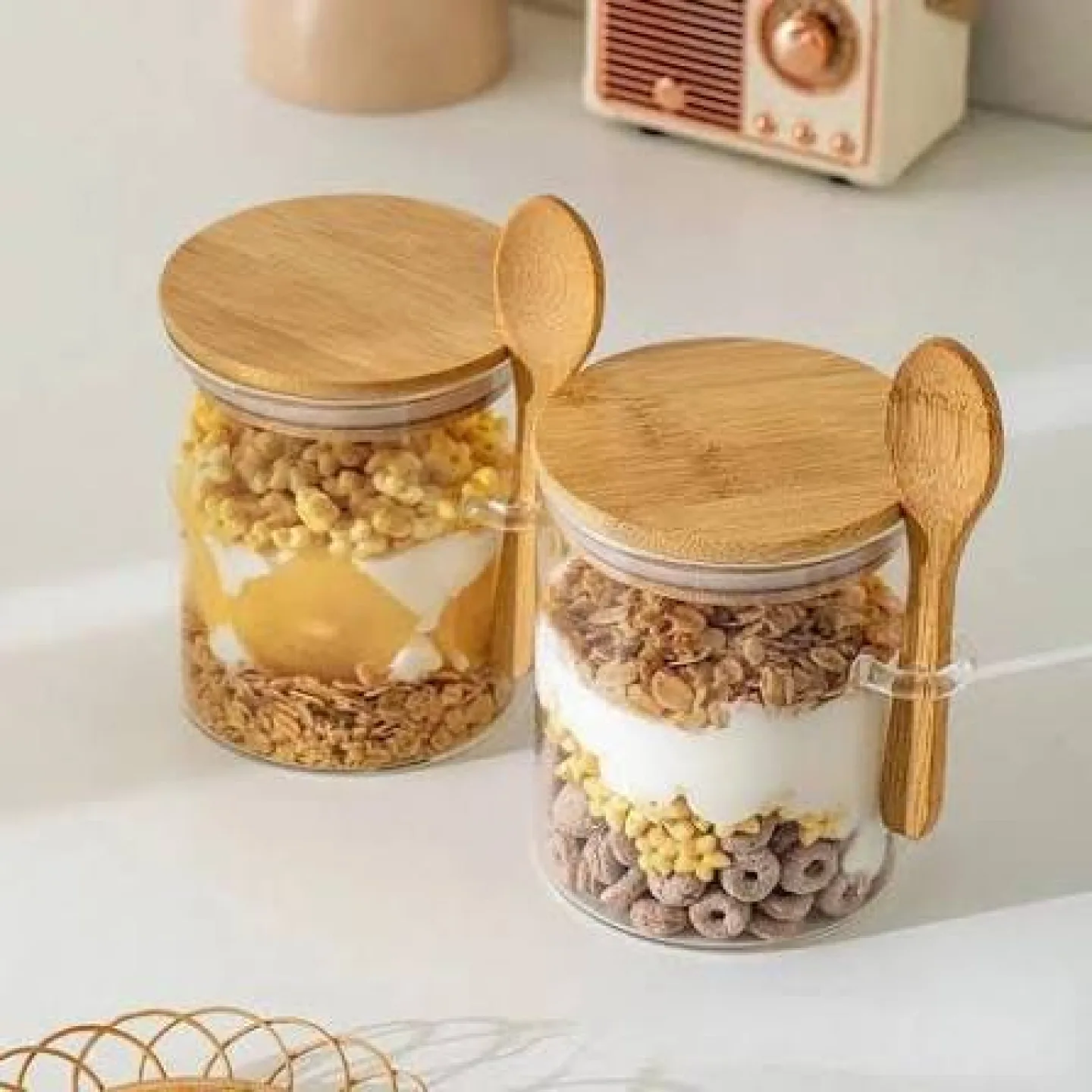 Pote Hermético de Vidro com Tampa e Colher de Bambu
